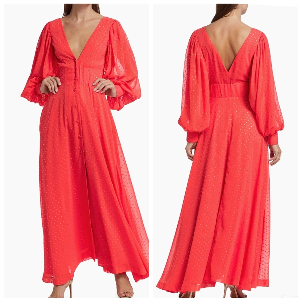 Kimberly Goldson Lesli Jacquard Maxi Dress | Coral Gold | Size XL